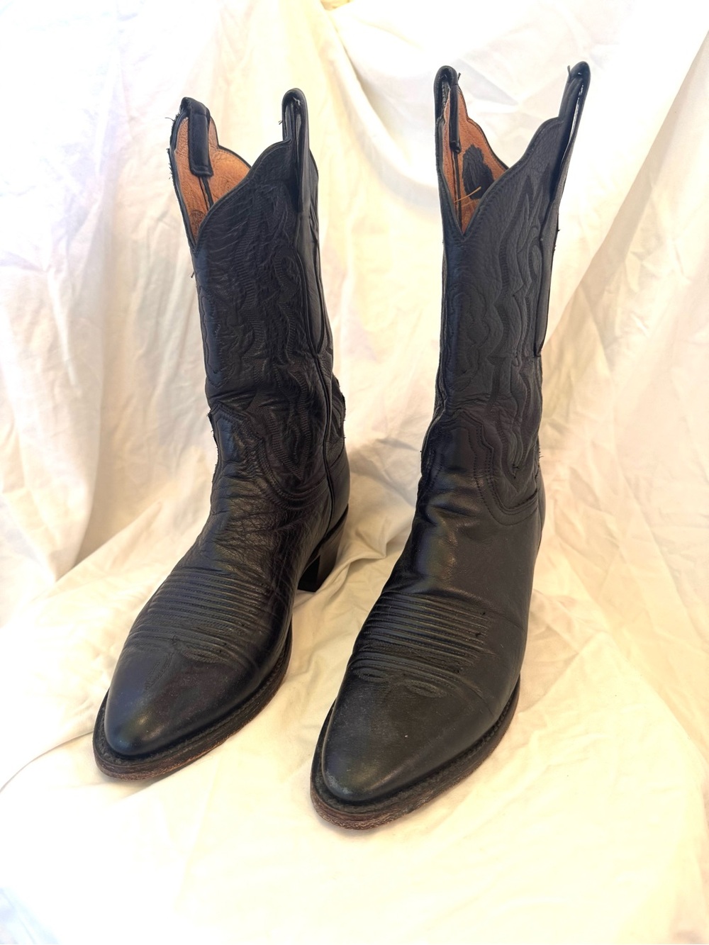 Lucchese Black Leather Women's Western Heeled Boots